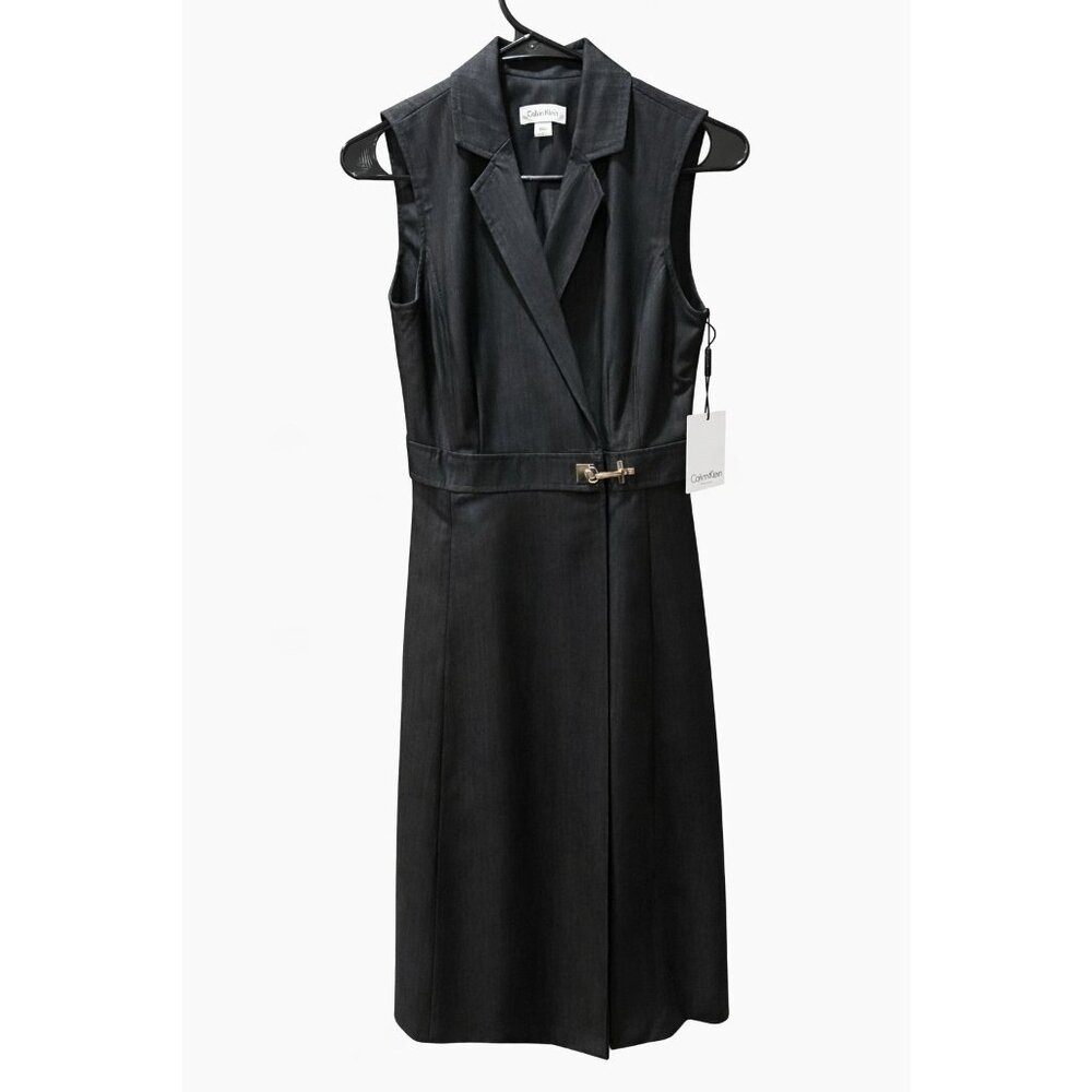 Calvin Klein Sleeveless Gold Belted Womens Dress Size 2  Career Work Midi-NWT